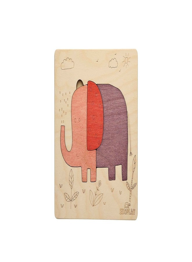 Ekoplay 3 Piece Playful Elephant Wooden Puzzle for Kids, Jigsaw Puzzle for Pre-School Kids, Learning Educational Toys Gifts for Boys & Girls - Image 1