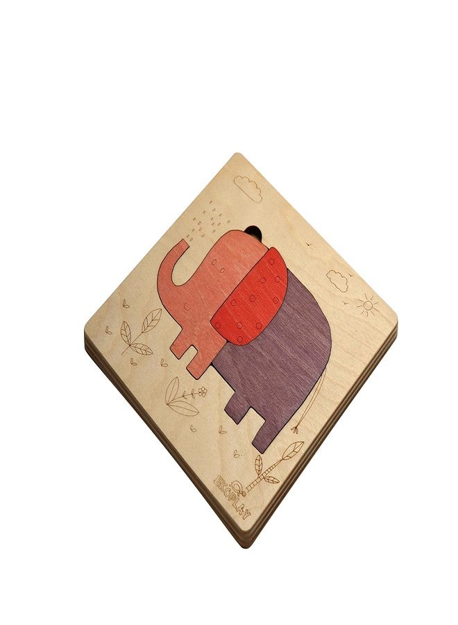 Ekoplay 3 Piece Playful Elephant Wooden Puzzle for Kids, Jigsaw Puzzle for Pre-School Kids, Learning Educational Toys Gifts for Boys & Girls - Image 3