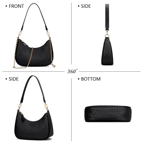KKXIU Woven Shoulder Bag for Women Cute Hobo and Tote Handbags Retro Clutch Underarm Purse with 2 Removable Straps (B-Black) - Image 5