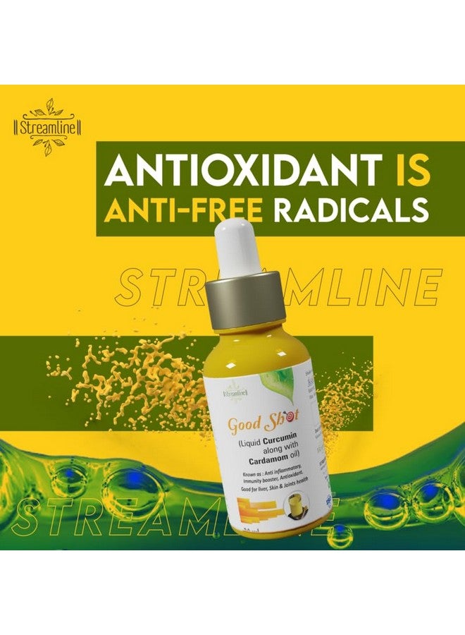 Streamline Good Shot | Liquid Curcumin (liposomal) with Cardamom Oil | Immune & Joint Support | Restores Skin Glow & Tightens Wrinkles | 1 Bottle of 30ml Pack - Image 4