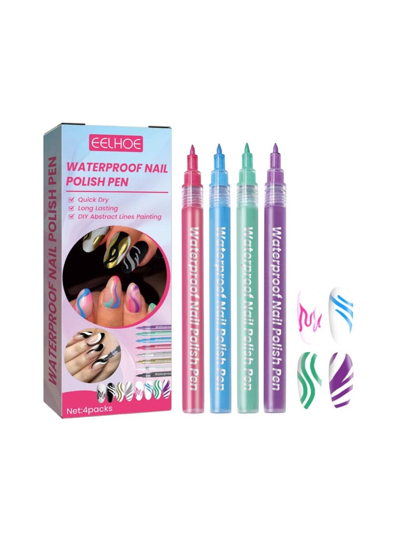 EELHOE Nail Polish Pens 4Pcs Vibrant Colors Smudge Pen For Nail Waterproof Nail Polish Pen For Nail Art DIY Drawing - Image 3