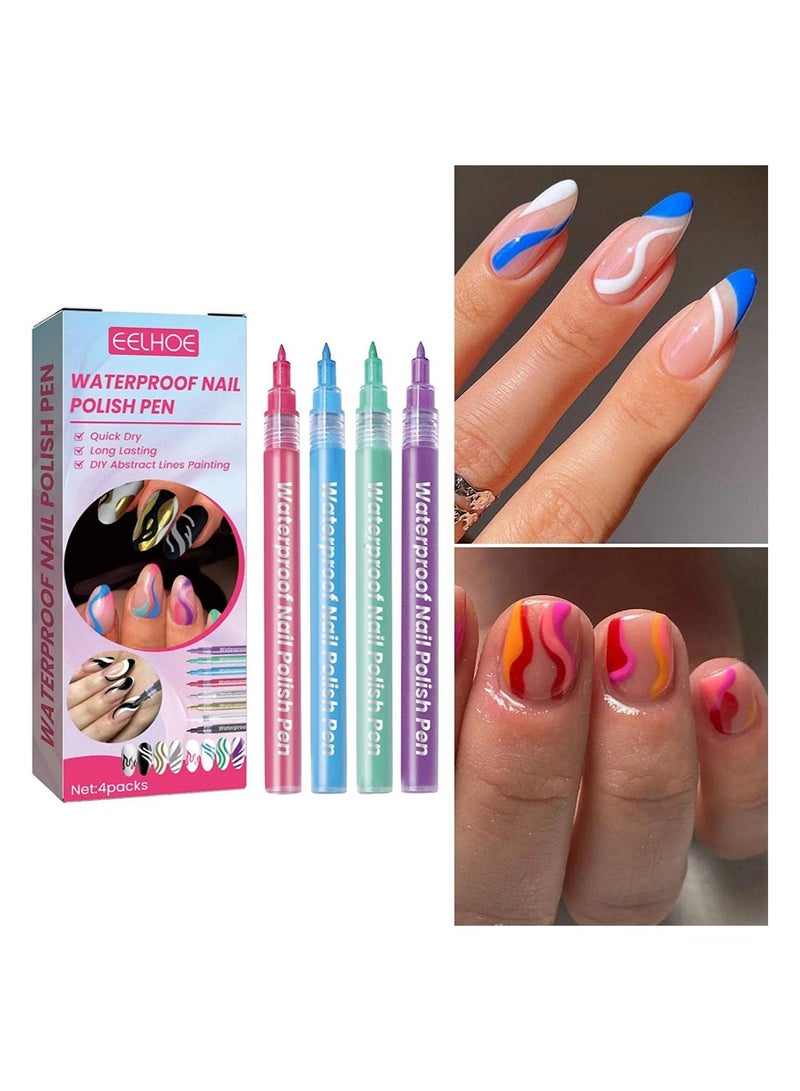 EELHOE Nail Polish Pens 4Pcs Vibrant Colors Smudge Pen For Nail Waterproof Nail Polish Pen For Nail Art DIY Drawing - Image 2