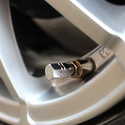 SAMIKIVA Tire Valve Caps (12 Pack) Heavy-Duty Stem Covers | Dust Proof, with O Rubber Seal | Hexagon Design | Outdoor, All-Weather, Leak-Proof Air Protection | Light-Weight Universal Aluminum Alloy (Silver) - Image 3