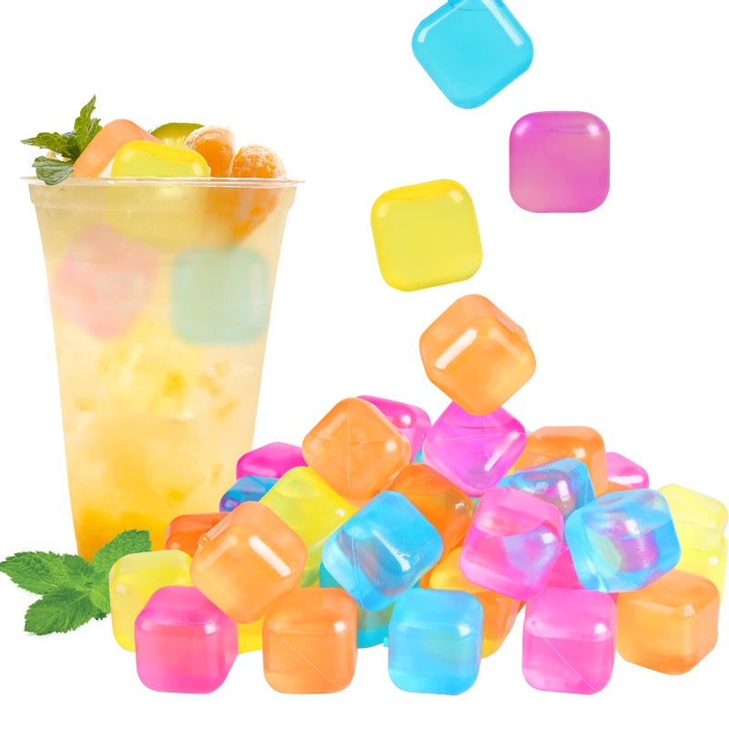 80 Pack Reusable Ice Cube Colorful Plastic Squares Ice Cubes Washable Refreezable Ice Cube for Drinks Whiskey Coffee