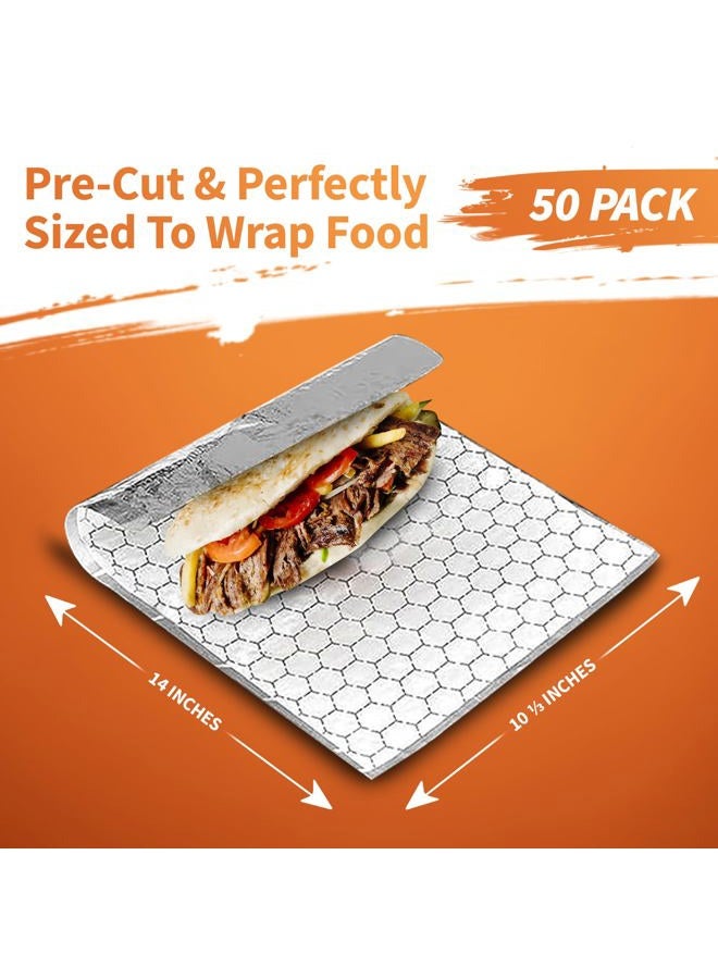 XpressPak Insulation Sandwich Wrapping Paper Aluminum Foil Sheets - [50 Pack] - (14" x 10.3") - Aluminum Foil Sandwich Wrap Sheets For Sandwich Wraps, Burritos and BBQ - Image 2