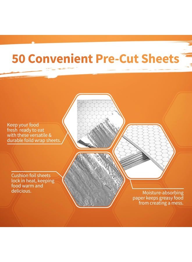 XpressPak Insulation Sandwich Wrapping Paper Aluminum Foil Sheets - [50 Pack] - (14" x 10.3") - Aluminum Foil Sandwich Wrap Sheets For Sandwich Wraps, Burritos and BBQ - Image 3