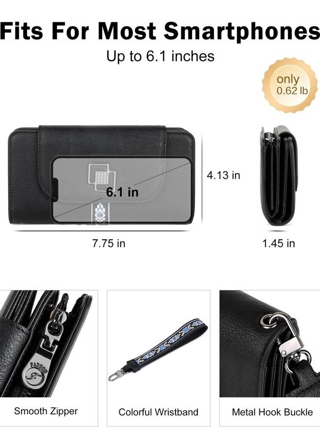 FADEON Leather Wallets for Women, Large RFID Blocking Trifold Wristlet Purse with Credit Card Holder Organizer, Black Retro Style, 4.13 * 2.13 * 7.87 = 70.17 cubic inches, Vintage - Image 4