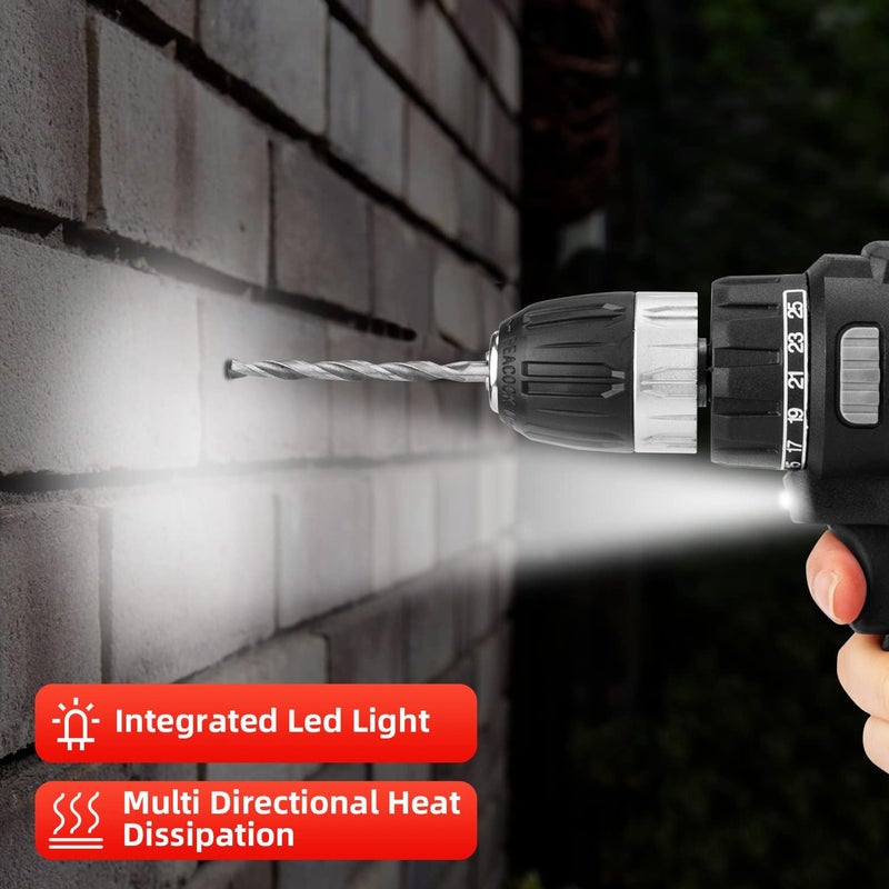 أكلو مثقاب لاسلكي 48 فولت، 33 قطعة، بطارية ليثيوم أيون 2000 مللي أمبير/ساعة، مثقاب كهربائي، طقم ملحقات آلة الحفر والمثقاب الكهربائي اللاسلكي، ضوء عمل LED وشاشة، مناسب للخشب والبلاستيك - Image 4