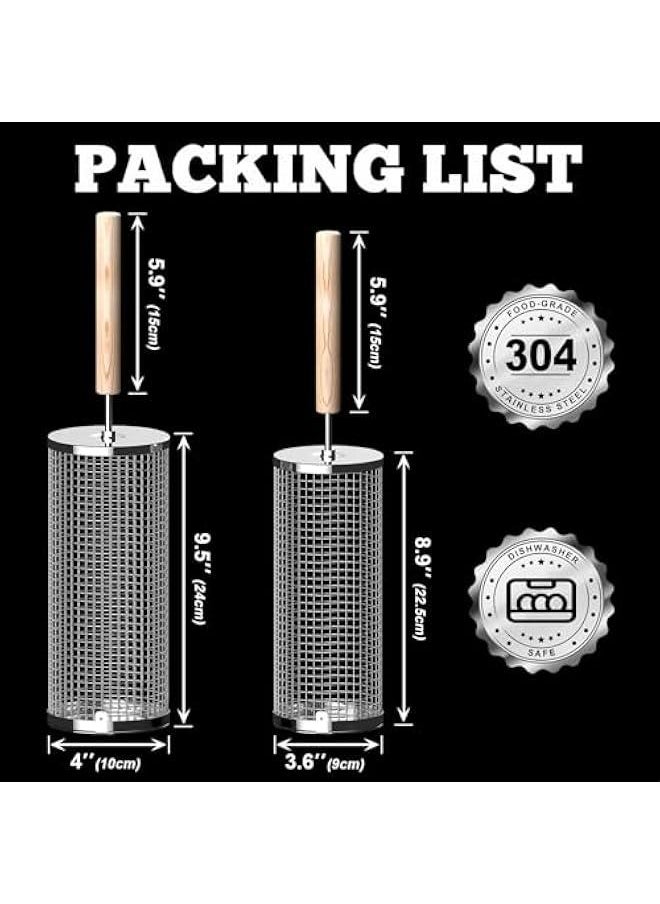 Arabest - Grill Baskets Set with Wooden Handle, Stainless Steel Rolling Net for BBQ, Outdoor Cooking, Camp, Gifts for Men - Image 1