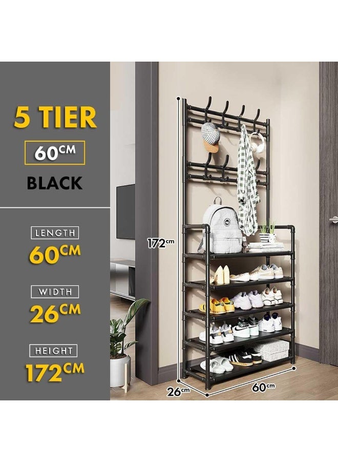 BLOOMING TIME Industrial Entryway Storage Organizer – Freestanding Metal Frame, Coat Rack & Shoe Bench Rack, Multi‑Function Hallway Organizer with Hooks ，for Bedroom, Hallway, Entryway, Office, Living Room - Image 4