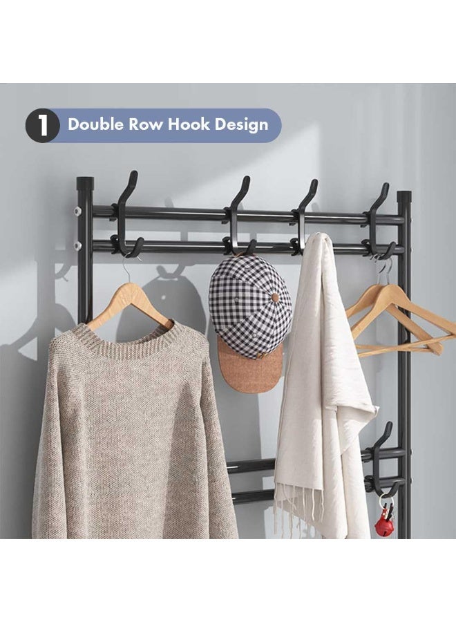 BLOOMING TIME Industrial Entryway Storage Organizer – Freestanding Metal Frame, Coat Rack & Shoe Bench Rack, Multi‑Function Hallway Organizer with Hooks ，for Bedroom, Hallway, Entryway, Office, Living Room - Image 2