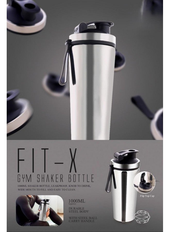 Shrux كوب شاكر من الفولاذ المقاوم للصدأ شروكس مع كرة خلط قابلة للفصل - زجاجة مياه رياضية مقاومة للتسرب وخالية من BPA لمشروبات البروتين واللياقة البدنية، تصميم سهل التنظيف - 1000 مل | زجاجة شرب رياضية وخارجية - Image 5
