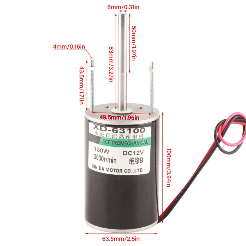 XD Brush DC Motor: 12V/24V 3000/5500RPM 150W - Copper Wire Windings Low Heat Long Life High Speed DC Motor for Lawn Mower Polishing Machine Cutting Machine Electric Drill Toys Small Water Pump - Image 4