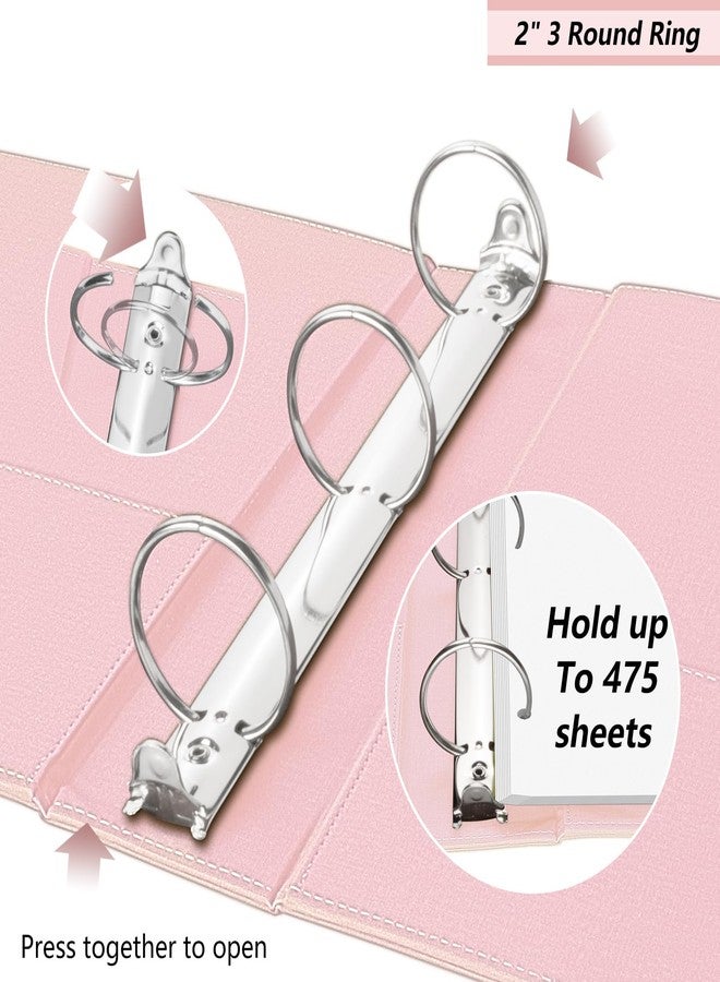 BVSSX 3 Ring Binder, 2 Inch Linen Binder Organizer for Letter Size (8.5" x 11") Paper with 5-Tabs Pockets Dividers, Leather Three Ring Binders with Clipboard, Plastic Folder, Pen Loop - Pink Tulips - Image 3