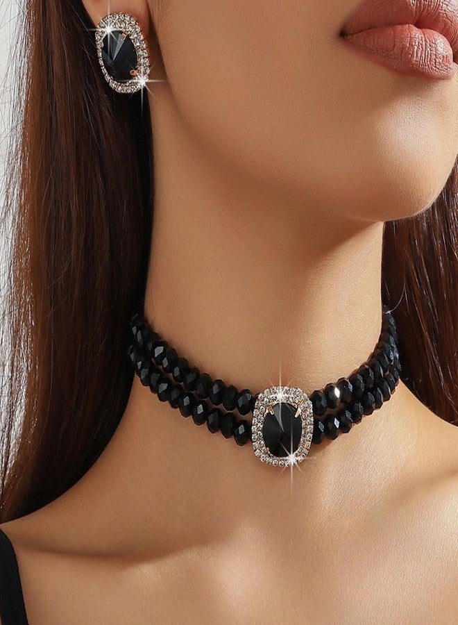 ميس غرايس طقم عقد وأقراط Missgrace Vintage Boho Silver Bride كبير الحجم لحفلات الزفاف والمناسبات الرسمية، بتصميم هندسي، باللون الأخضر والأحمر والأزرق، مرصع بأحجار الراين، متعدد الطبقات، للنساء، كبير الحجم، مرصع بأحجار الراين، بدون أحجار كريمة - Image 3