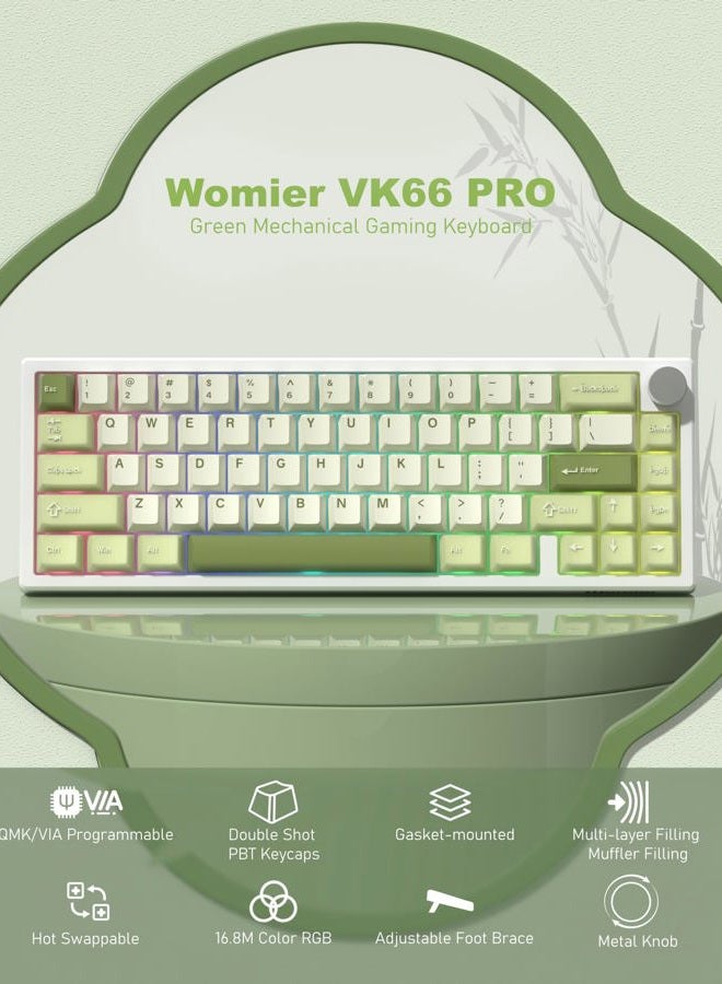 Womier 60% Gaming Mechanical Keyboard Green QMK/VIA Creamy Keyboard Wired, Hot Swappable Gasket Mount RGB Key Board & PBT Keycaps(VK66 PRO) - Image 2