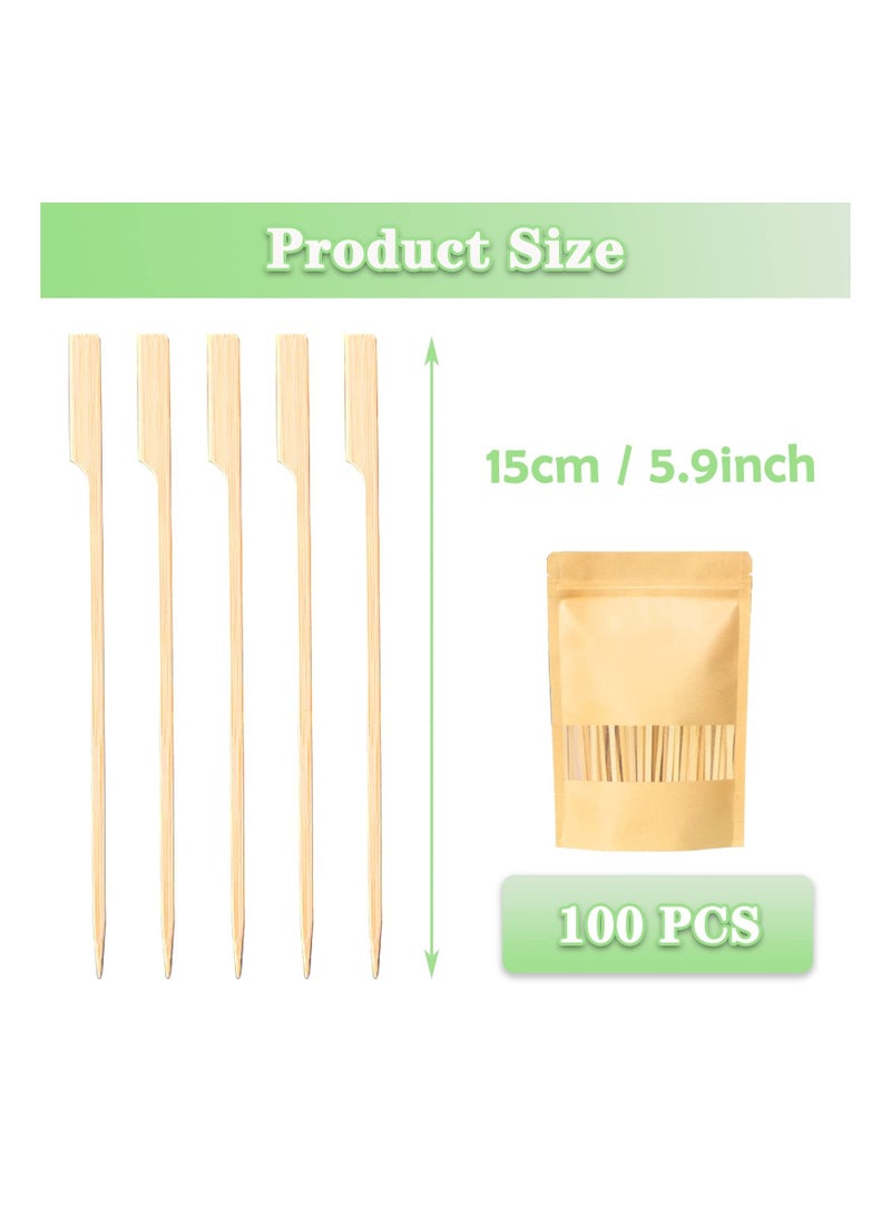 Y&D Bamboo Skewers, 6 inch Sticks for Cocktail, 100PCS Shish Kabab Skewers Wide Flat Paddle Wooden Barbeque, Grilling, Appetizers, Food Picks, Cocktail Picks Party  - Image 2