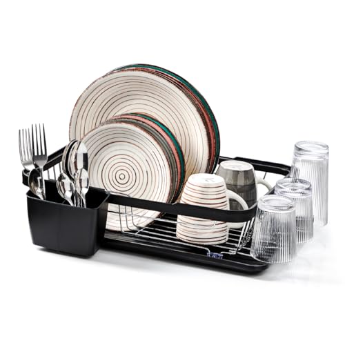 Anika Kitchen Dish Drainer  Drying RackRemovable Drip Tray  Cutlery HolderLarge Capacity for Kitchen Counter in Black 69049
