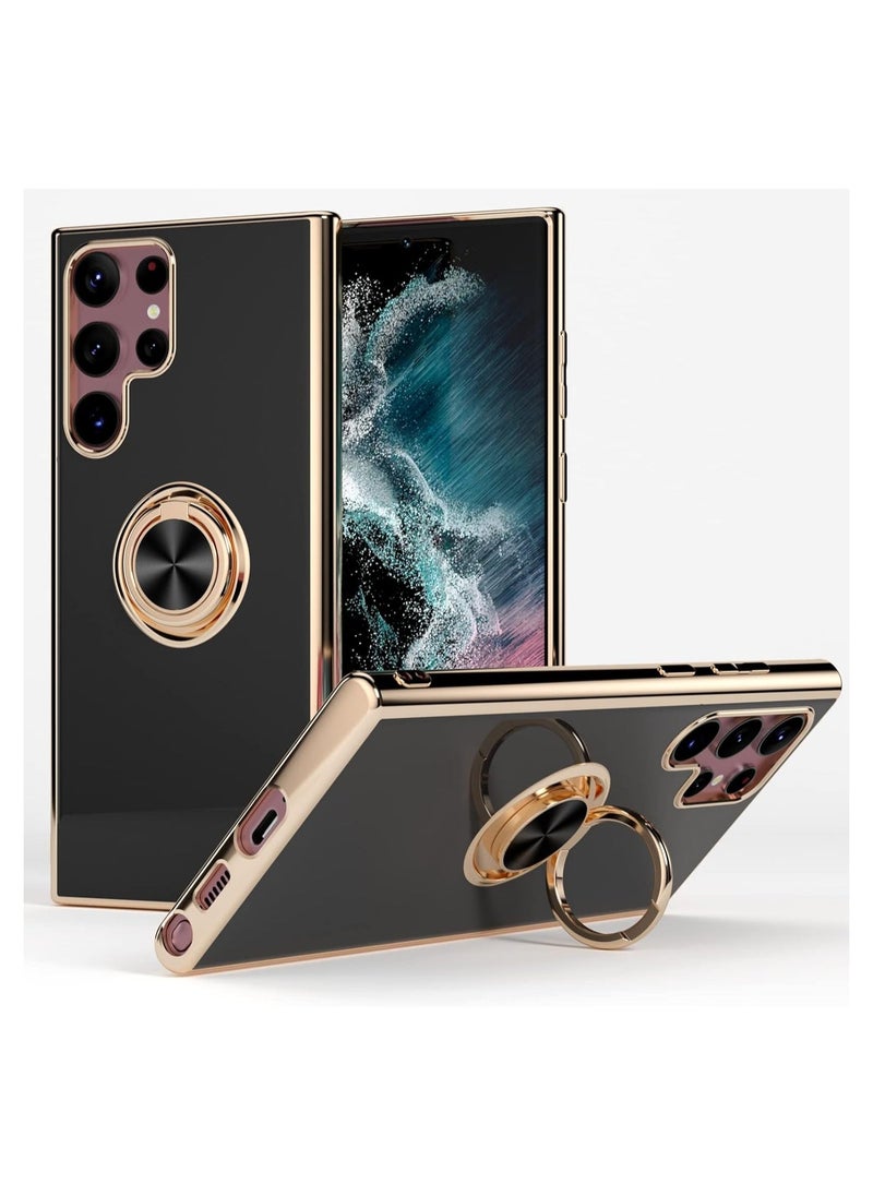 Raxoom Compatible with Samsung Galaxy S22 Ultra Ring Holder Case Shiny Plating Gold Edge 360 Degree Rotation Kickstand for Women Girls, Soft TPU Shockproof Protection Phone Case for S22 Ultra 6.8" - Image 1