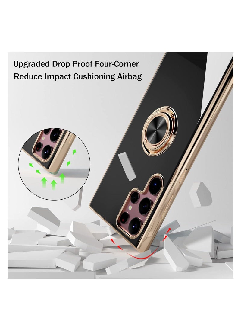 Raxoom Compatible with Samsung Galaxy S22 Ultra Ring Holder Case Shiny Plating Gold Edge 360 Degree Rotation Kickstand for Women Girls, Soft TPU Shockproof Protection Phone Case for S22 Ultra 6.8" - Image 4