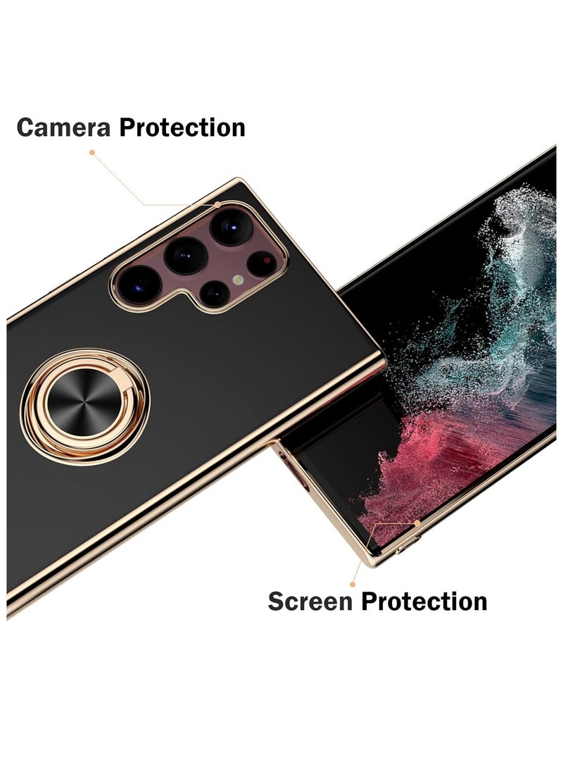 Raxoom Compatible with Samsung Galaxy S22 Ultra Ring Holder Case Shiny Plating Gold Edge 360 Degree Rotation Kickstand for Women Girls, Soft TPU Shockproof Protection Phone Case for S22 Ultra 6.8" - Image 2