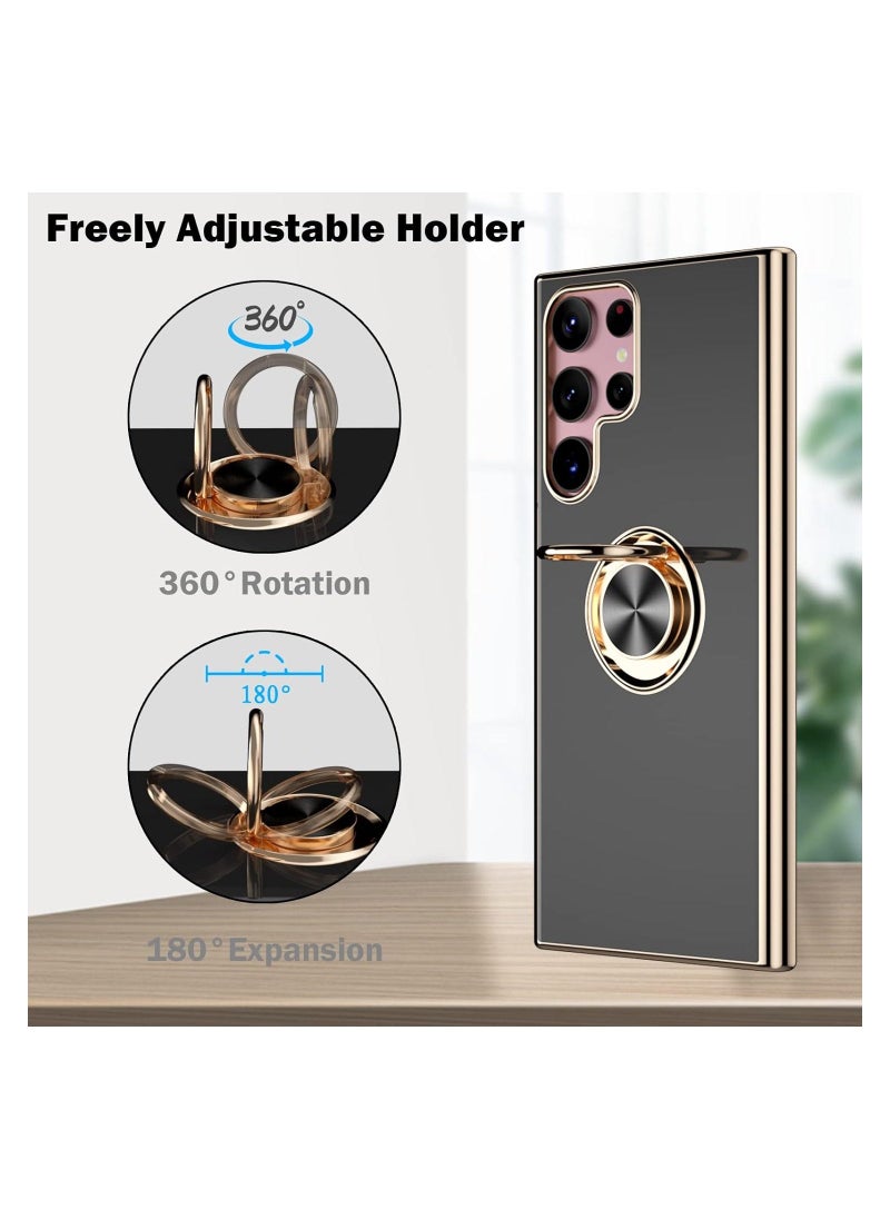 Raxoom Compatible with Samsung Galaxy S22 Ultra Ring Holder Case Shiny Plating Gold Edge 360 Degree Rotation Kickstand for Women Girls, Soft TPU Shockproof Protection Phone Case for S22 Ultra 6.8" - Image 5