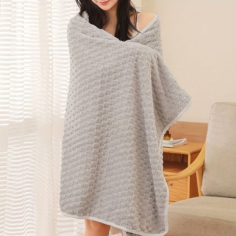 1 Pc Super Absorbent Waffle Weave Bath Towel Blue Soft Quick Drying Coral Fiber Suitable For Daily Use Spa Gym Travel Modern Bathroom Aesthetic - Image 4