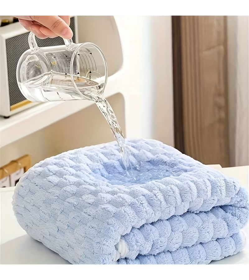 1 Pc Super Absorbent Waffle Weave Bath Towel Blue Soft Quick Drying Coral Fiber Suitable For Daily Use Spa Gym Travel Modern Bathroom Aesthetic - Image 3