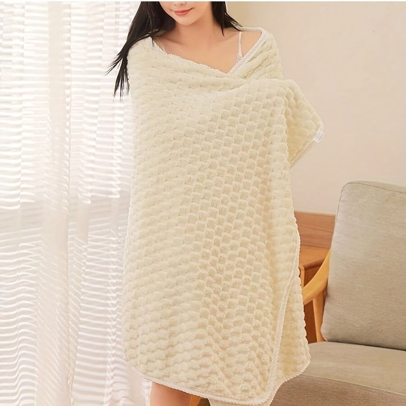 1 Pc Super Absorbent Waffle Weave Bath Towel Blue Soft Quick Drying Coral Fiber Suitable For Daily Use Spa Gym Travel Modern Bathroom Aesthetic - Image 5