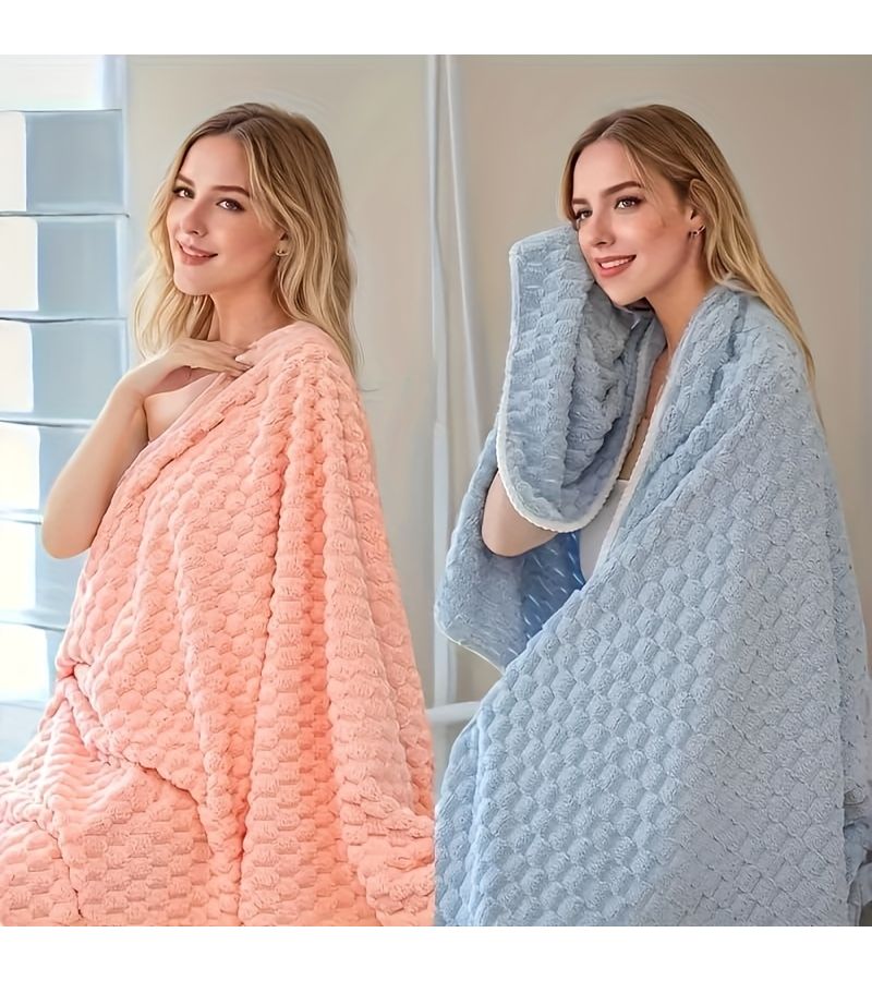 1 Pc Super Absorbent Waffle Weave Bath Towel Blue Soft Quick Drying Coral Fiber Suitable For Daily Use Spa Gym Travel Modern Bathroom Aesthetic - Image 1