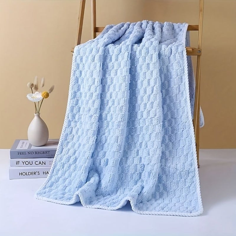 1 Pc Super Absorbent Waffle Weave Bath Towel Blue Soft Quick Drying Coral Fiber Suitable For Daily Use Spa Gym Travel Modern Bathroom Aesthetic - Image 2