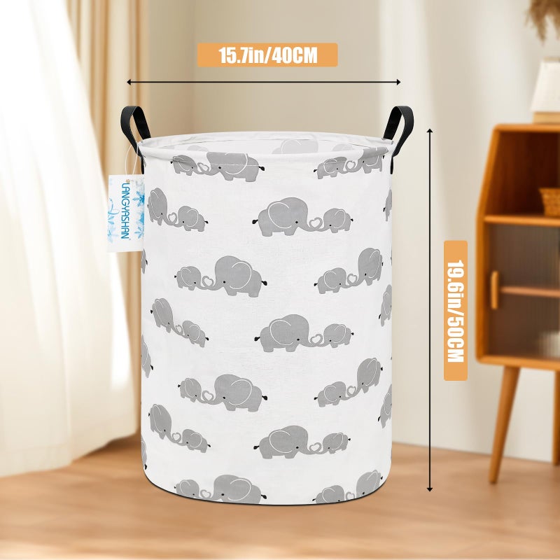 LANGYASHAN Storage Bin, Canvas Fabric Collapsible Organizer Basket for Laundry Hamper,Toy Bins,Gift Baskets, Bedroom, Clothes,Baby Nursery (Full Love Elephant) - Image 2