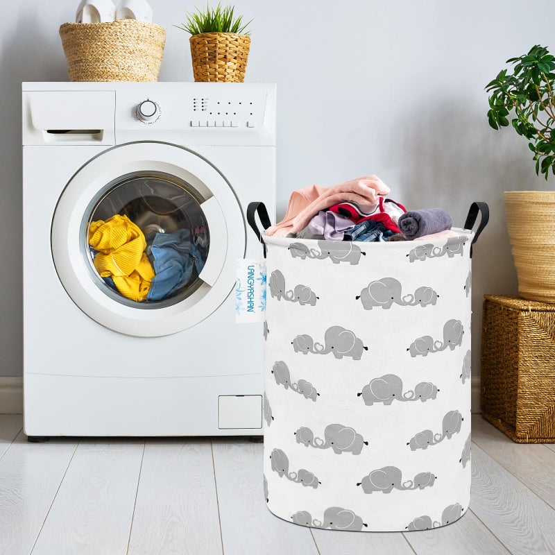 LANGYASHAN Storage Bin, Canvas Fabric Collapsible Organizer Basket for Laundry Hamper,Toy Bins,Gift Baskets, Bedroom, Clothes,Baby Nursery (Full Love Elephant) - Image 5