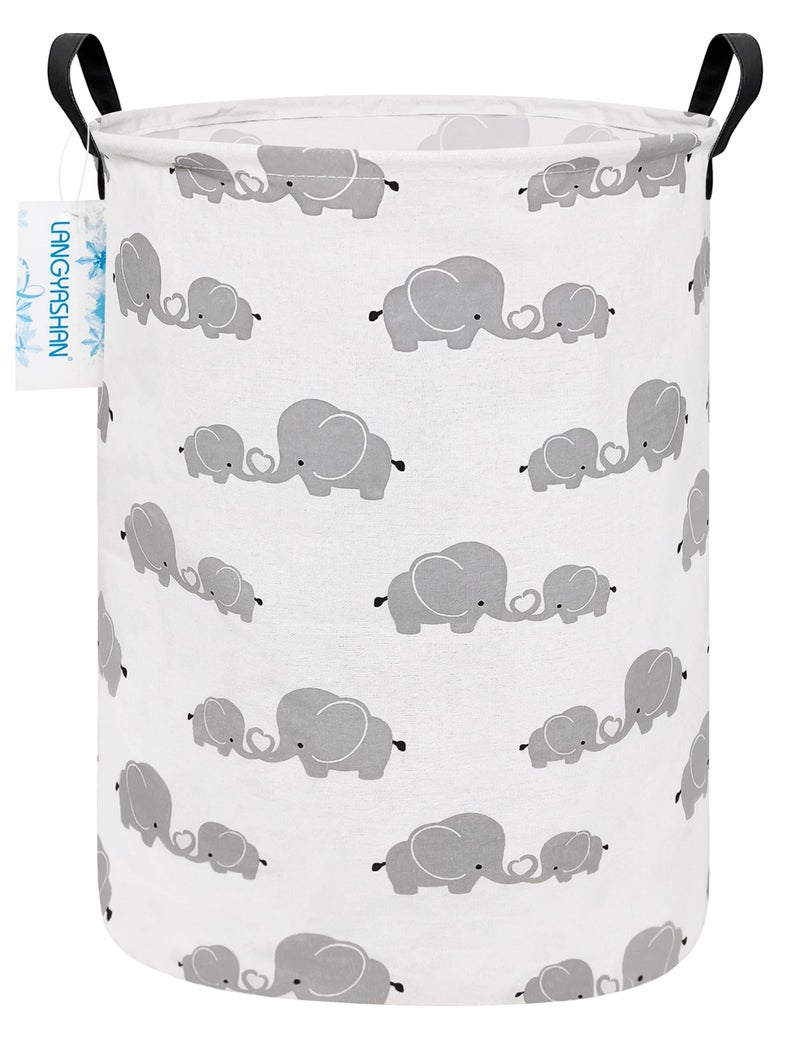 LANGYASHAN Storage Bin, Canvas Fabric Collapsible Organizer Basket for Laundry Hamper,Toy Bins,Gift Baskets, Bedroom, Clothes,Baby Nursery (Full Love Elephant) - Image 1