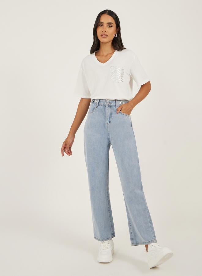 Styli Women White Oversized Zebra Foil Print Mock Pocket T-Shirt - Image 3