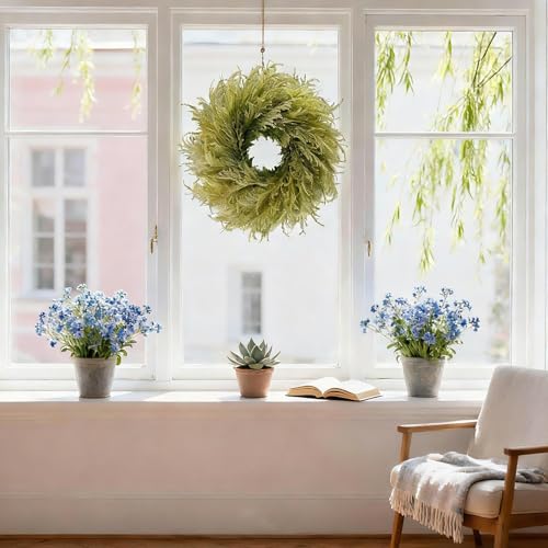 HipTree 28 Inch Spring Farmhouse Green Gradient Flocked Cypress & Pampas Grass Wreath Outdoor - Handmade Faux Cedar Pine Wreath for Front Door,All-Season Home Décor for Easter/St. Patrick's Day - Image 2