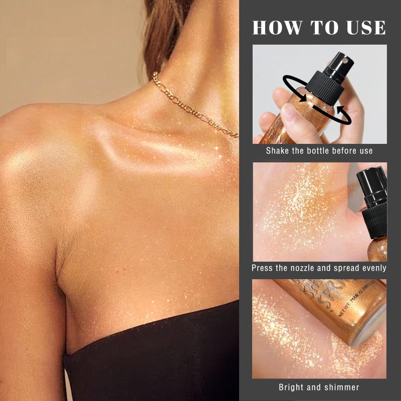 HOSAILY Body Glitter Spray - Bronze Body Shimmer for Face, Hair & Body, Moisturizing Luminizer Glow Illuminator, Quick-Drying Sparkling Glitter Spray Liquid Highlighter Makeup (#04) - Image 3