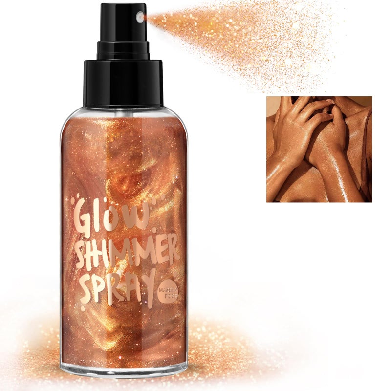HOSAILY Body Glitter Spray - Bronze Body Shimmer for Face, Hair & Body, Moisturizing Luminizer Glow Illuminator, Quick-Drying Sparkling Glitter Spray Liquid Highlighter Makeup (#04) - Image 1