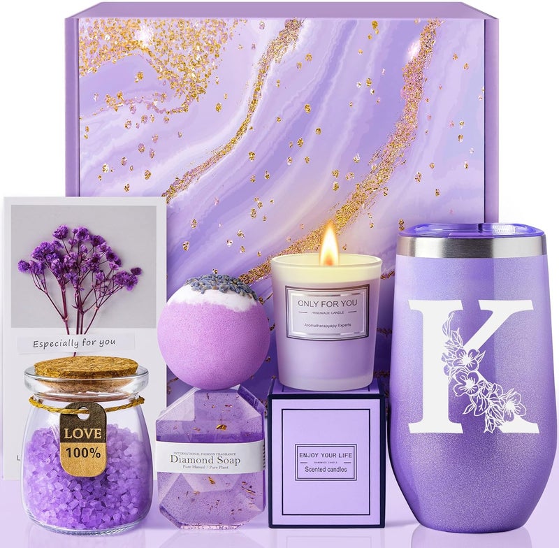 MADDIFY Initial Lavender Spa Gift Basket Set (K) - Image 1