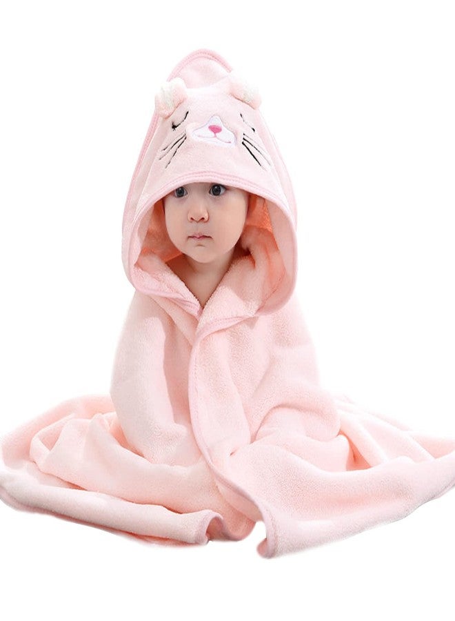 Flannel Fleece Animal Hooded Soft Children's Hooded Cloak Cartoon Baby Coral Fleece Kids Bath Towel (Pink) - Image 1