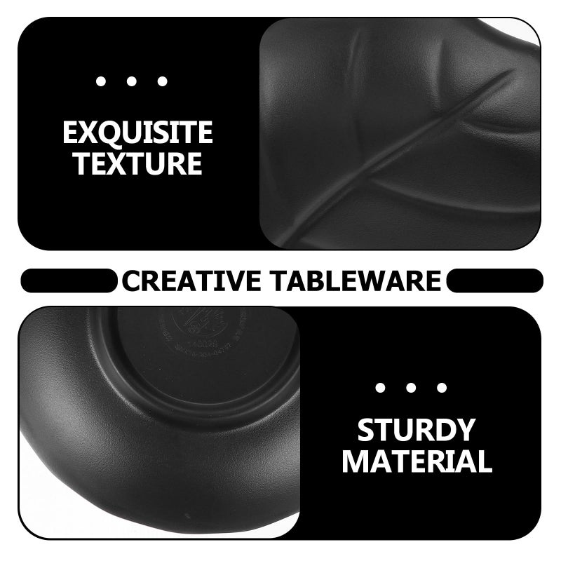 Leaf Pattern Appetizer Plate Matte Black Japanese Style Salad Side Dish Serving Plate - Image 4