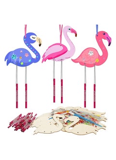 12 Sets Wooden Wind Chimes Kits Flamingo Chime Craft Kit DIY Art and for kids Birthday Gift Hawaiian Party Spring Summer Garden Indoor Outdoor