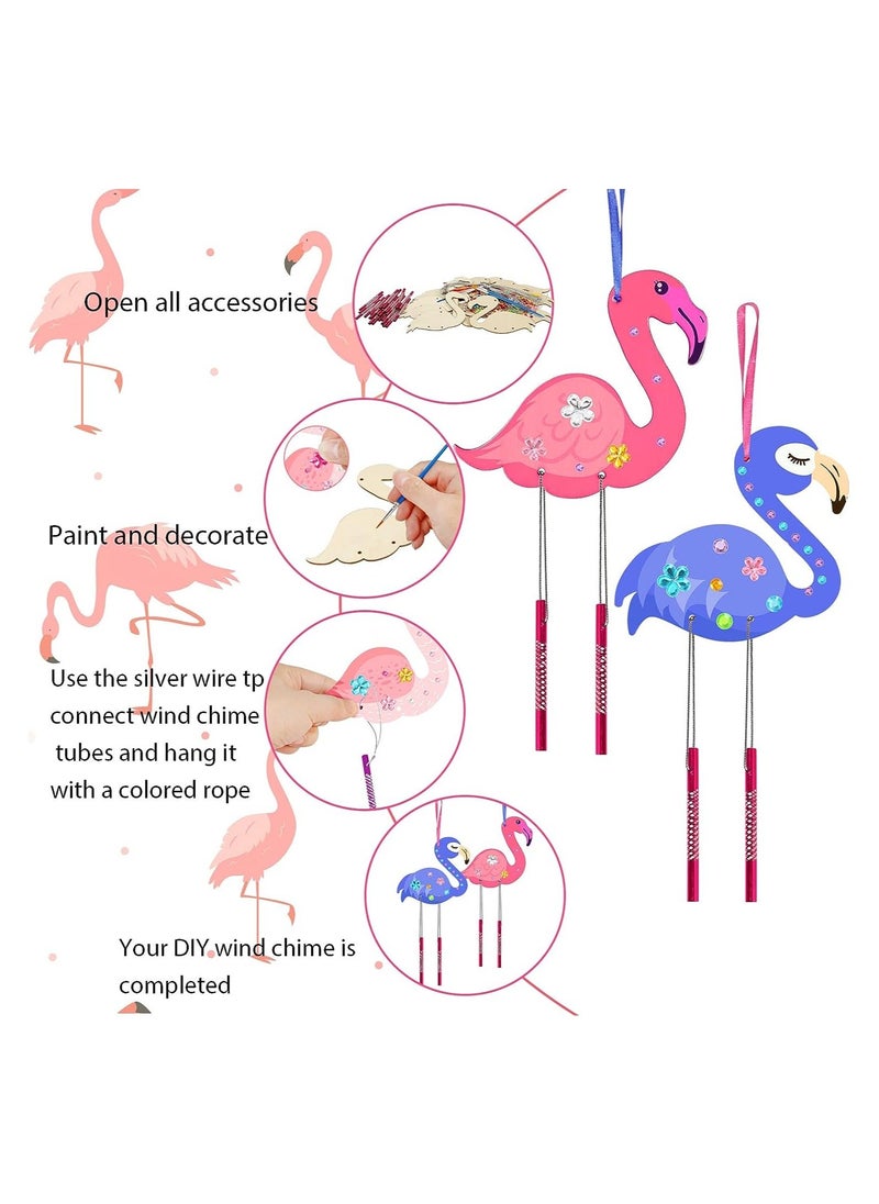 Y&D - 12 Sets Wooden Wind Chimes Kits Flamingo Chime Craft Kit DIY Art and for kids Birthday Gift Hawaiian Party Spring Summer Garden Indoor Outdoor - Image 1