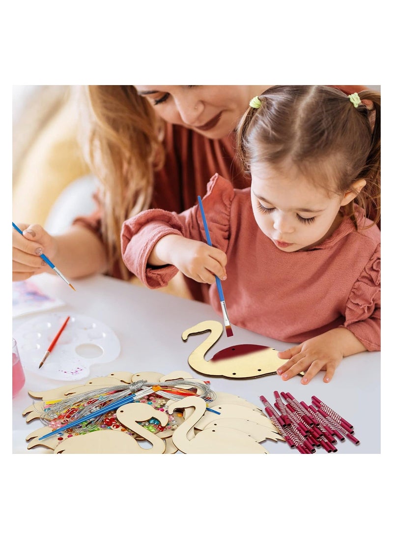 Y&D - 12 Sets Wooden Wind Chimes Kits Flamingo Chime Craft Kit DIY Art and for kids Birthday Gift Hawaiian Party Spring Summer Garden Indoor Outdoor - Image 1