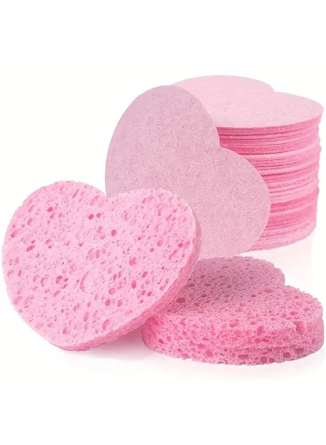 Pink Heart Shaped Compressed Facial Sponges 10 Pack Cellulose Cleansing Pads - Image 1