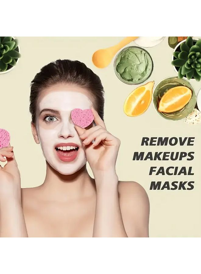 Pink Heart Shaped Compressed Facial Sponges 10 Pack Cellulose Cleansing Pads - Image 2