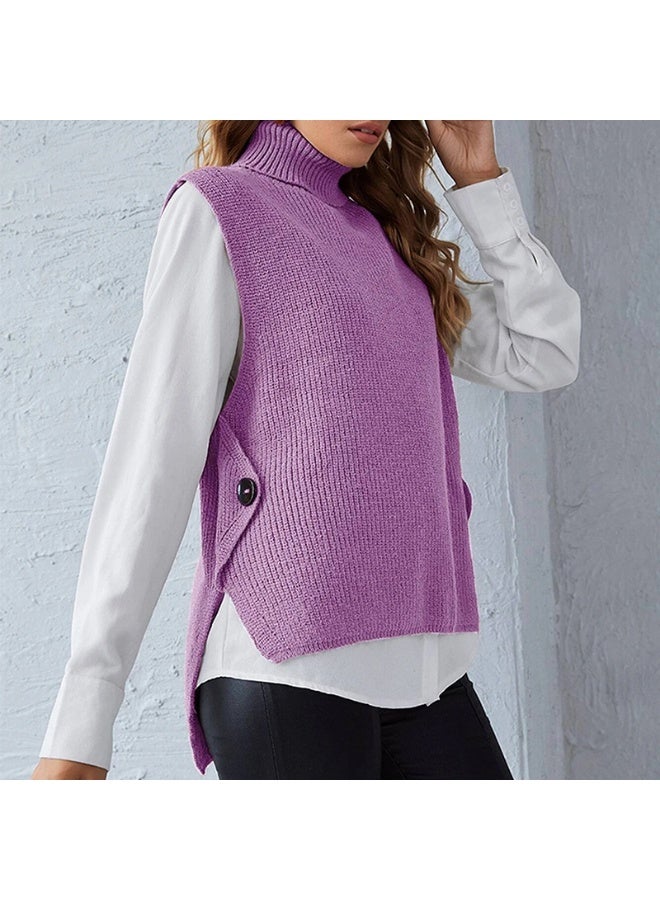 NIBEMINENT Fashion Turtleneck Sweater Vests For Women Knitted Sleeveless Tops  Button Pullovers Autumn Winter - Image 1