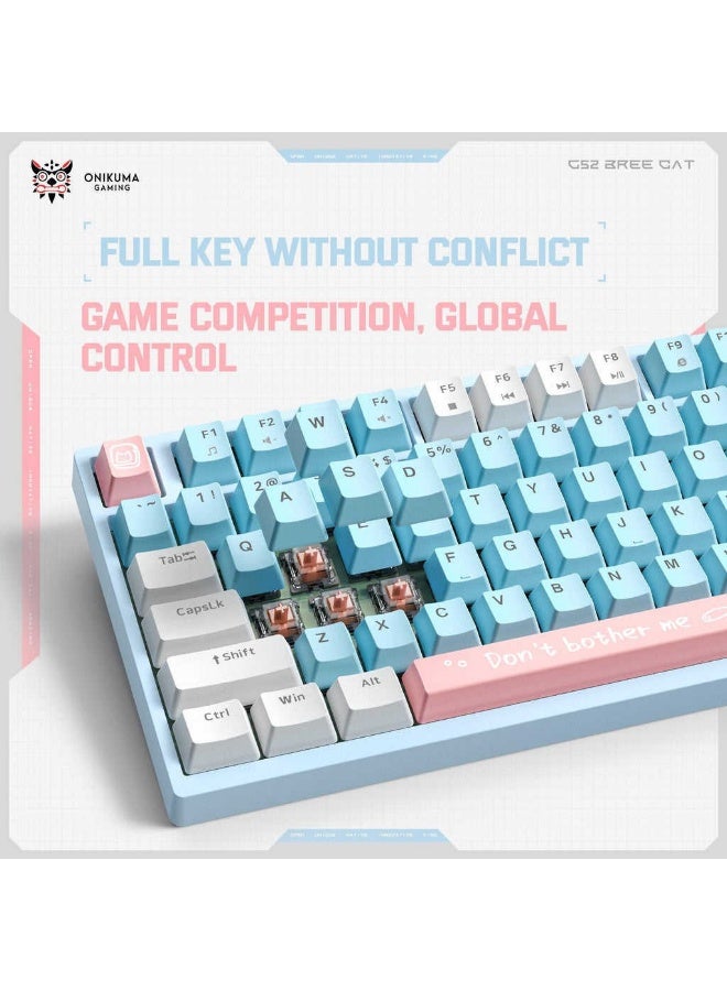 onikuma G52 75% Gaming Mechanical Keyboard USB Wired – linear Switches – RGB Rainbow Backlighted -82 Keys English – Double injection Funny & Cute Keycap Design Illumination – for PC, Desktop, Laptop | Blue / White - Image 3