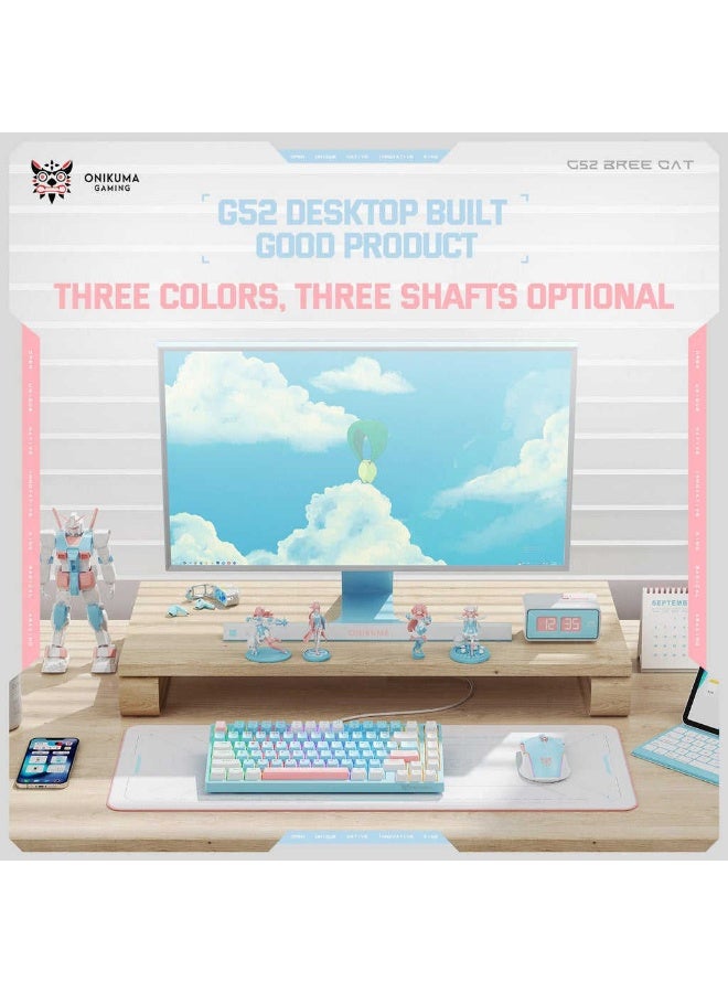 onikuma G52 75% Gaming Mechanical Keyboard USB Wired – linear Switches – RGB Rainbow Backlighted -82 Keys English – Double injection Funny & Cute Keycap Design Illumination – for PC, Desktop, Laptop | Blue / White - Image 5