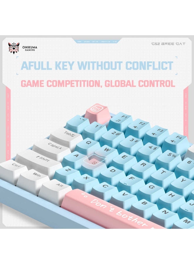 onikuma G52 75% Gaming Mechanical Keyboard USB Wired – linear Switches – RGB Rainbow Backlighted -82 Keys English – Double injection Funny & Cute Keycap Design Illumination – for PC, Desktop, Laptop | Blue / White - Image 4